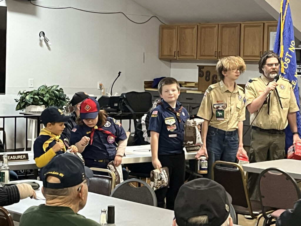 Pack 327 speaking at the monthly Lonsdale American Legion meeting